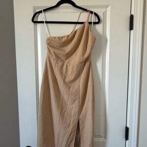 Lulu's Chic Tan One-Shoulder Dress
